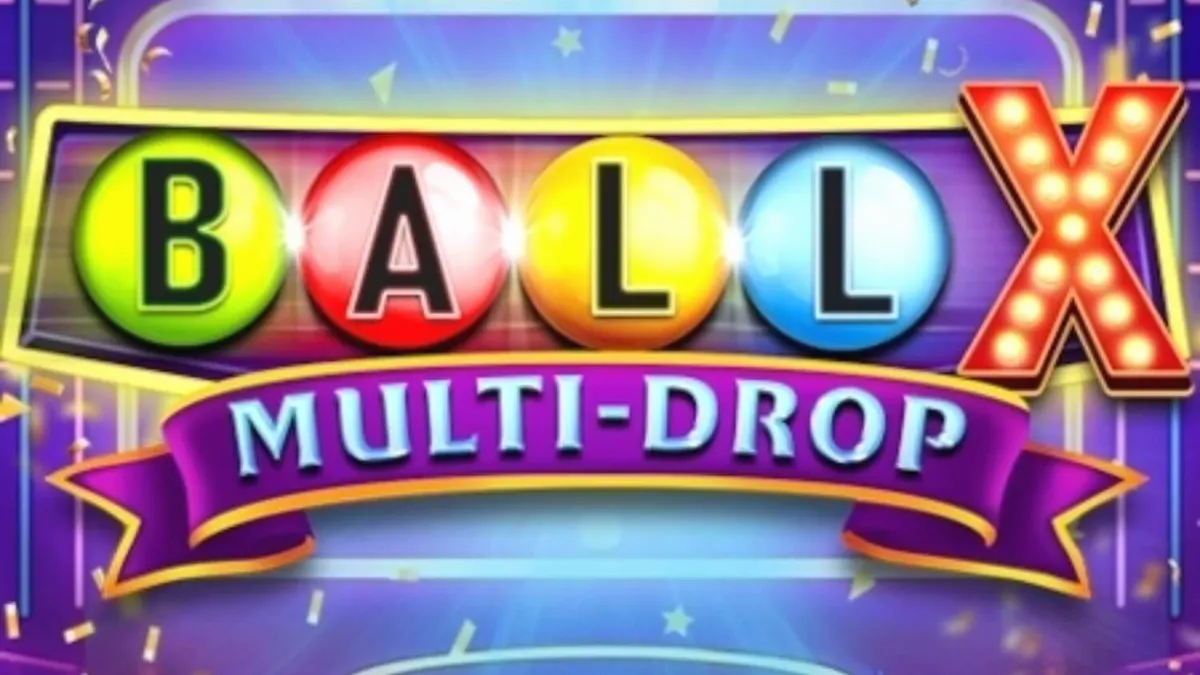 Interface colorida e neon do slot Ball X Multi-Drop com símbolos de frutas e diamantes