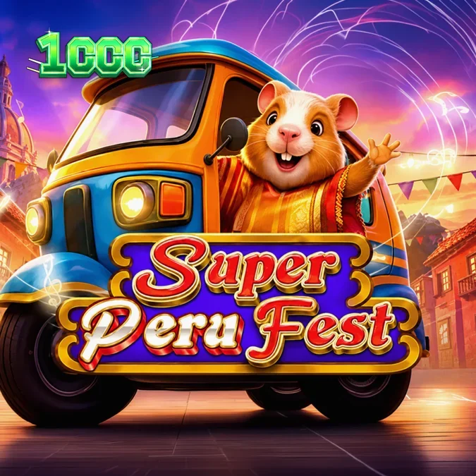 Interface do jogo Super Peru Fest em um dispositivo móvel mostrando o tema vibrante e a grade de 5x3.